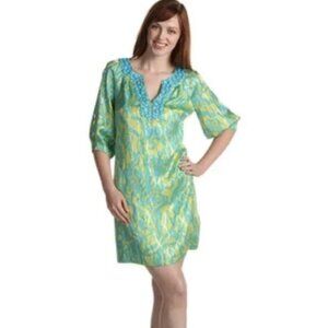 Lilly Pulitzer Silk Alice Green Blue Beaded Dress 6